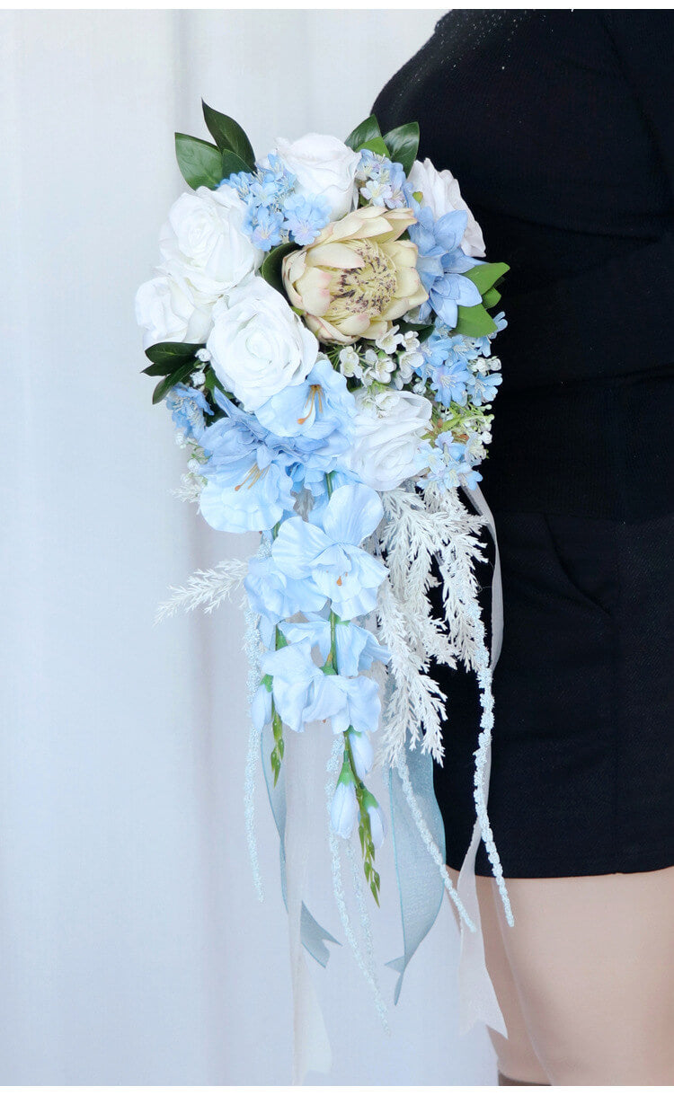 Blue Bridal Bouquet for Wedding, Artificial Flowers Bouquets