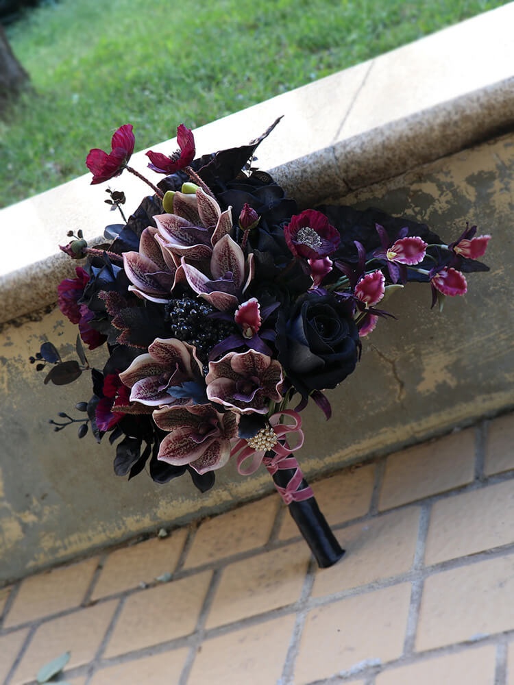 Retro black and purple Phalaenopsis Artificial Flower Bouquets for Wedding Ceremony Anniversary