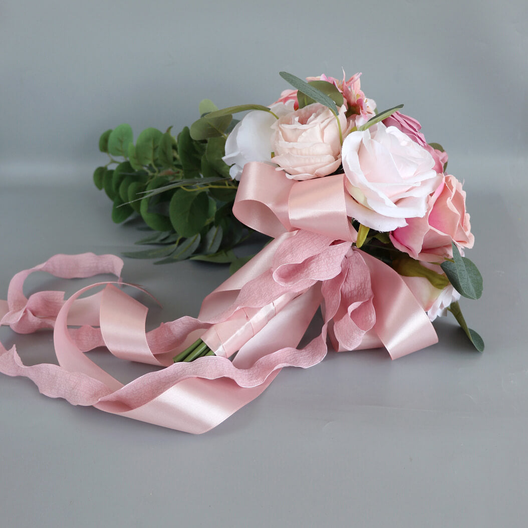 Wedding Bouquets for Bride Pink Artificial Roses Flower Cascading Bridal Bouquet