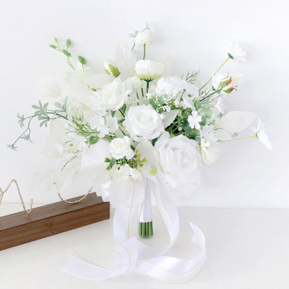 White Wedding Bouquets for Bride,  Artificial Wedding Flower Bouquet for Bride