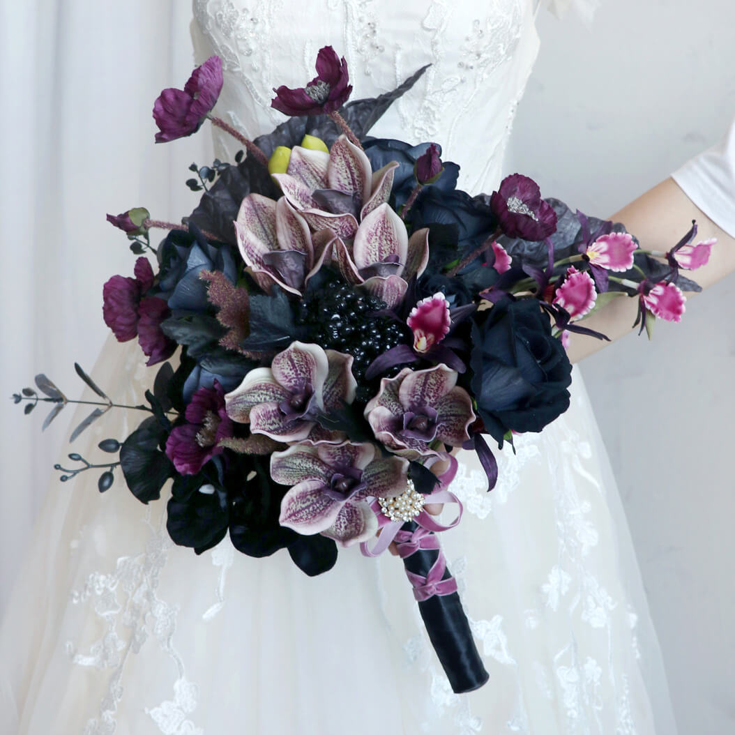 Retro black and purple Phalaenopsis Artificial Flower Bouquets for Wedding Ceremony Anniversary