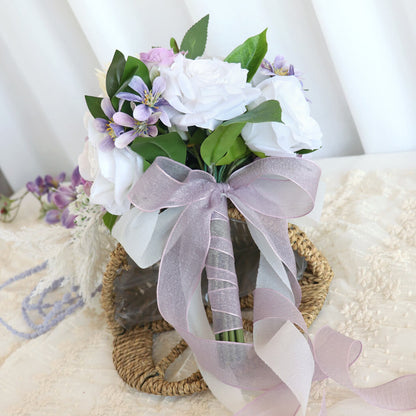 Artificial White and purple Rose Bride Wedding Bouquet