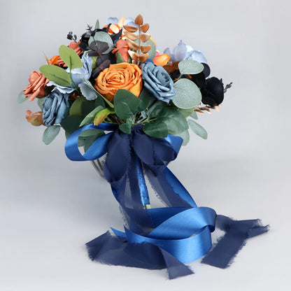 Wedding Bouquets for Bride Blue Burnt Orange Terracotta Bridesmaid Bouquet