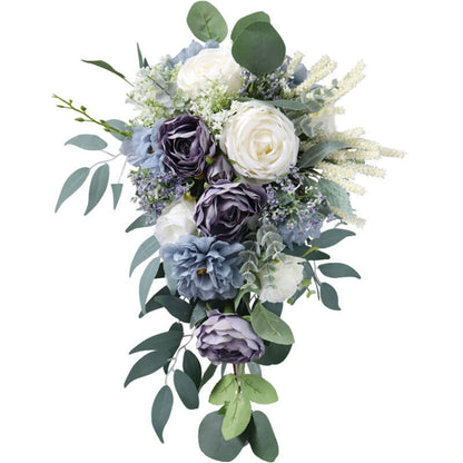 Luxury Blue Roses Water Drop Shape Bridal Bouquet Bridesmaid Bouquet