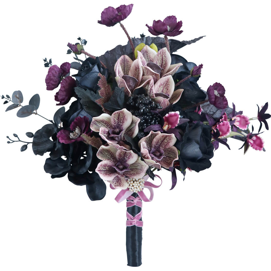 Retro black and purple Phalaenopsis Artificial Flower Bouquets for Wedding Ceremony Anniversary