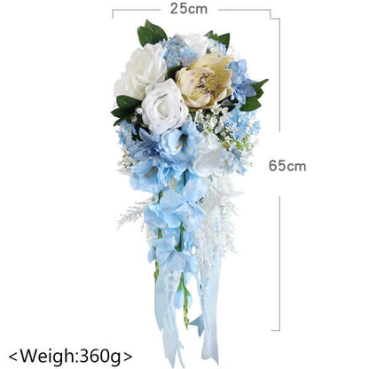 Blue Bridal Bouquet for Wedding, Artificial Flowers Bouquets