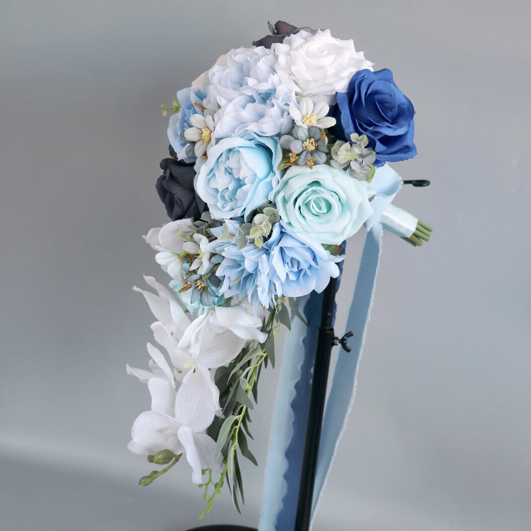 Blue Bride Cascading Bridal Bouquet Bride Bouquets for Wedding Ceremony and Anniversary