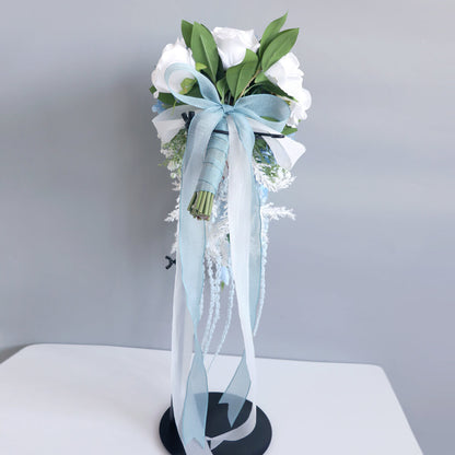 Blue Bridal Bouquet for Wedding, Artificial Flowers Bouquets