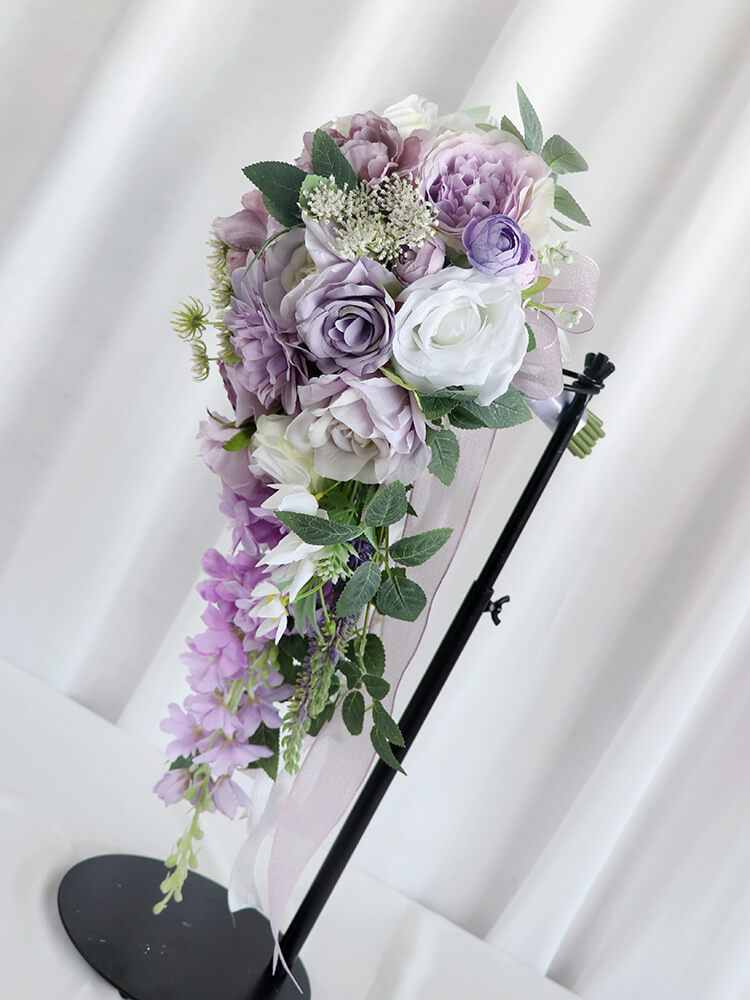 Purple Wedding Bouquets for Bride Bridesmaid Artificial Roses Flowers Lilac Bridal Bouquet