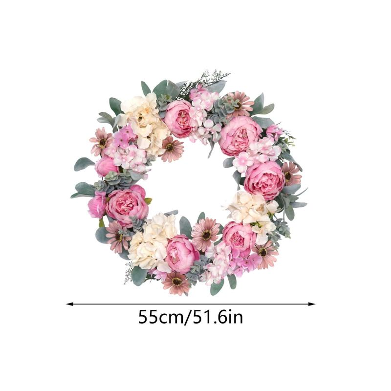 Spring Wreaths for Front Door Artificial Rose Peony Flower Wreath Door Wreath with Silk Flowers