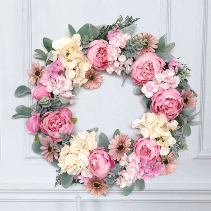 Spring Wreaths for Front Door Artificial Rose Peony Flower Wreath Door Wreath with Silk Flowers