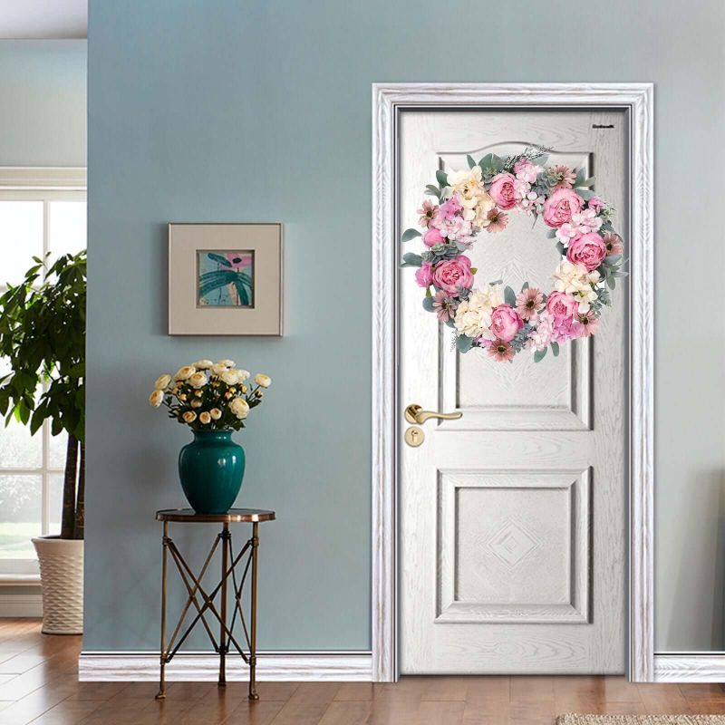 Spring Wreaths for Front Door Artificial Rose Peony Flower Wreath Door Wreath with Silk Flowers