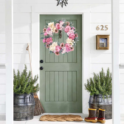 Spring Wreaths for Front Door Artificial Rose Peony Flower Wreath Door Wreath with Silk Flowers