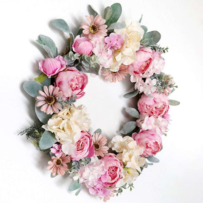 Spring Wreaths for Front Door Artificial Rose Peony Flower Wreath Door Wreath with Silk Flowers