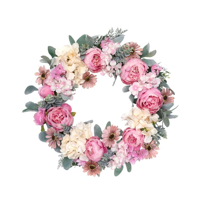 Spring Wreaths for Front Door Artificial Rose Peony Flower Wreath Door Wreath with Silk Flowers