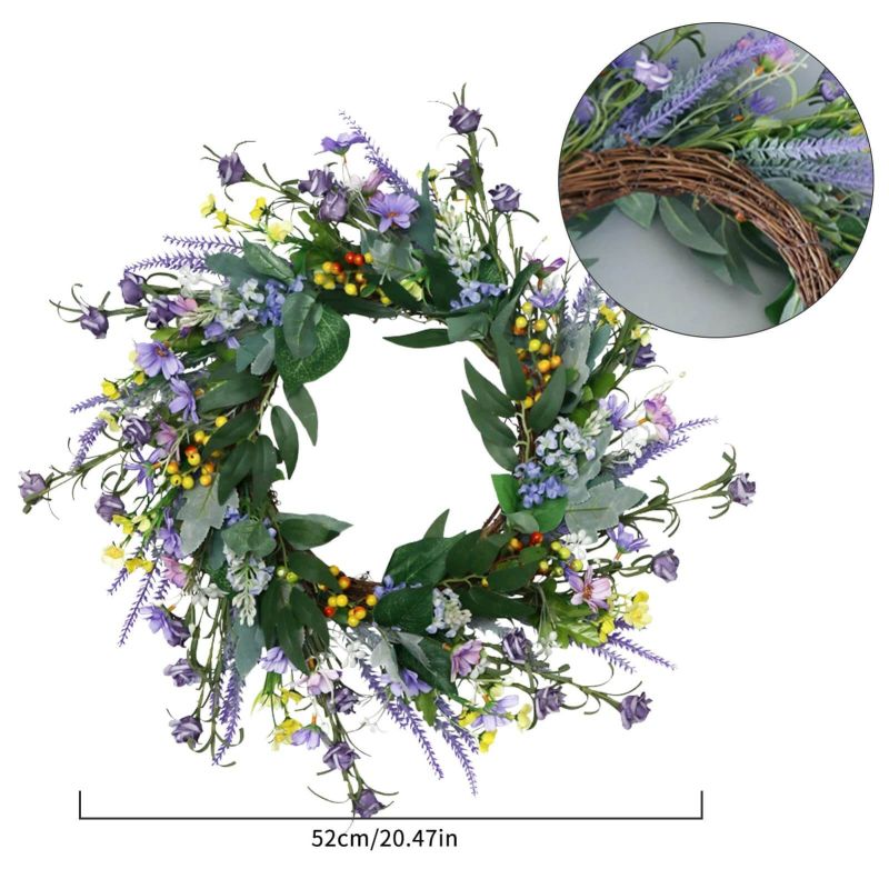 Artificial Flower Wreath Spring Floral Wreath Fake Flower Wreath for Front Door Home Decor