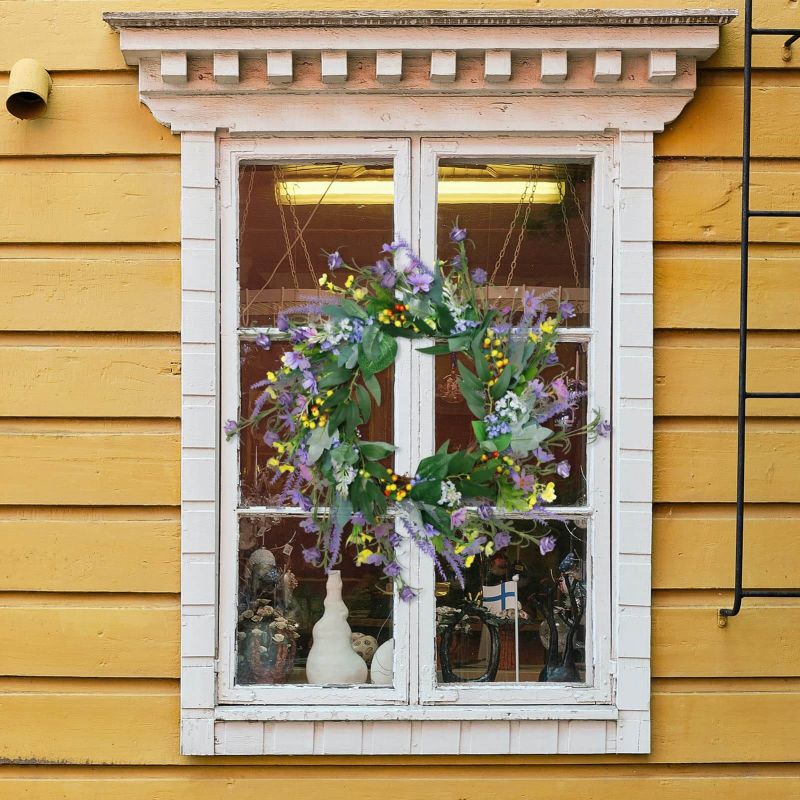 Artificial Flower Wreath Spring Floral Wreath Fake Flower Wreath for Front Door Home Decor