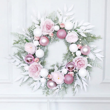 Artificial Pink Christmas Ball Wreath Wedding Scene Decoration Holiday Window Hanging Wreath