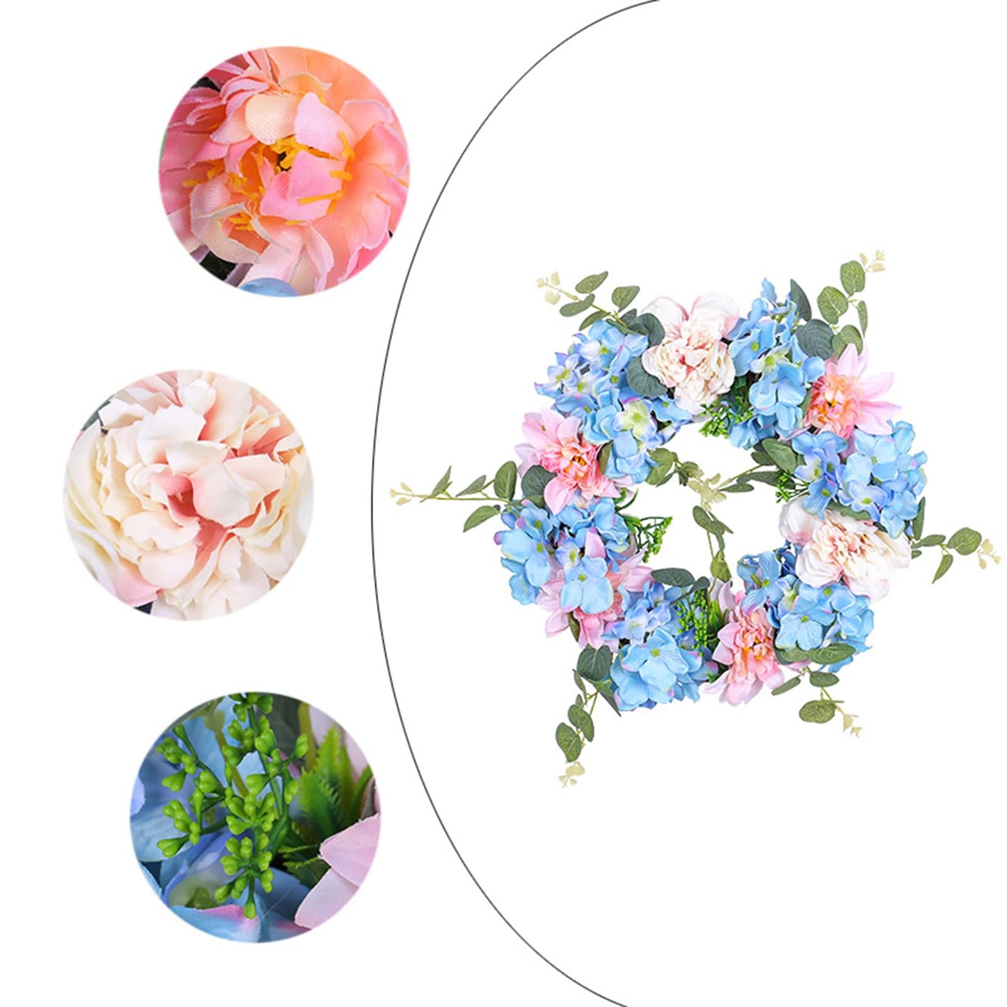 Artificial Blue Hydrangea Wreaths for Front Door Spring Summer Door Wreath