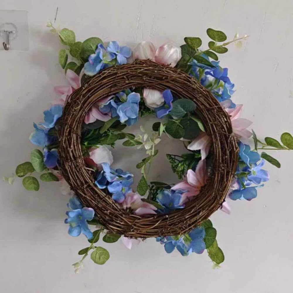 Artificial Blue Hydrangea Wreaths for Front Door Spring Summer Door Wreath