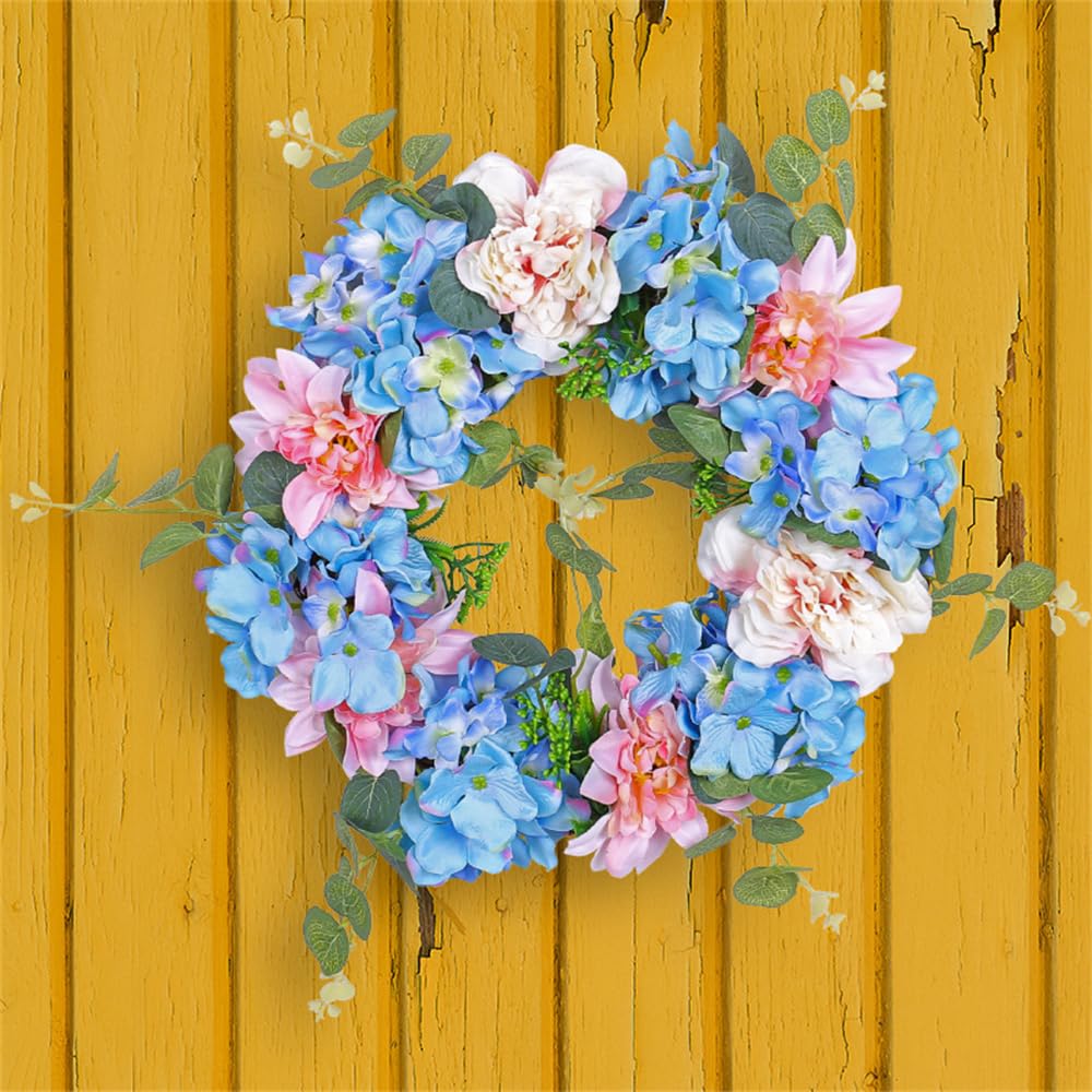 Artificial Blue Hydrangea Wreaths for Front Door Spring Summer Door Wreath