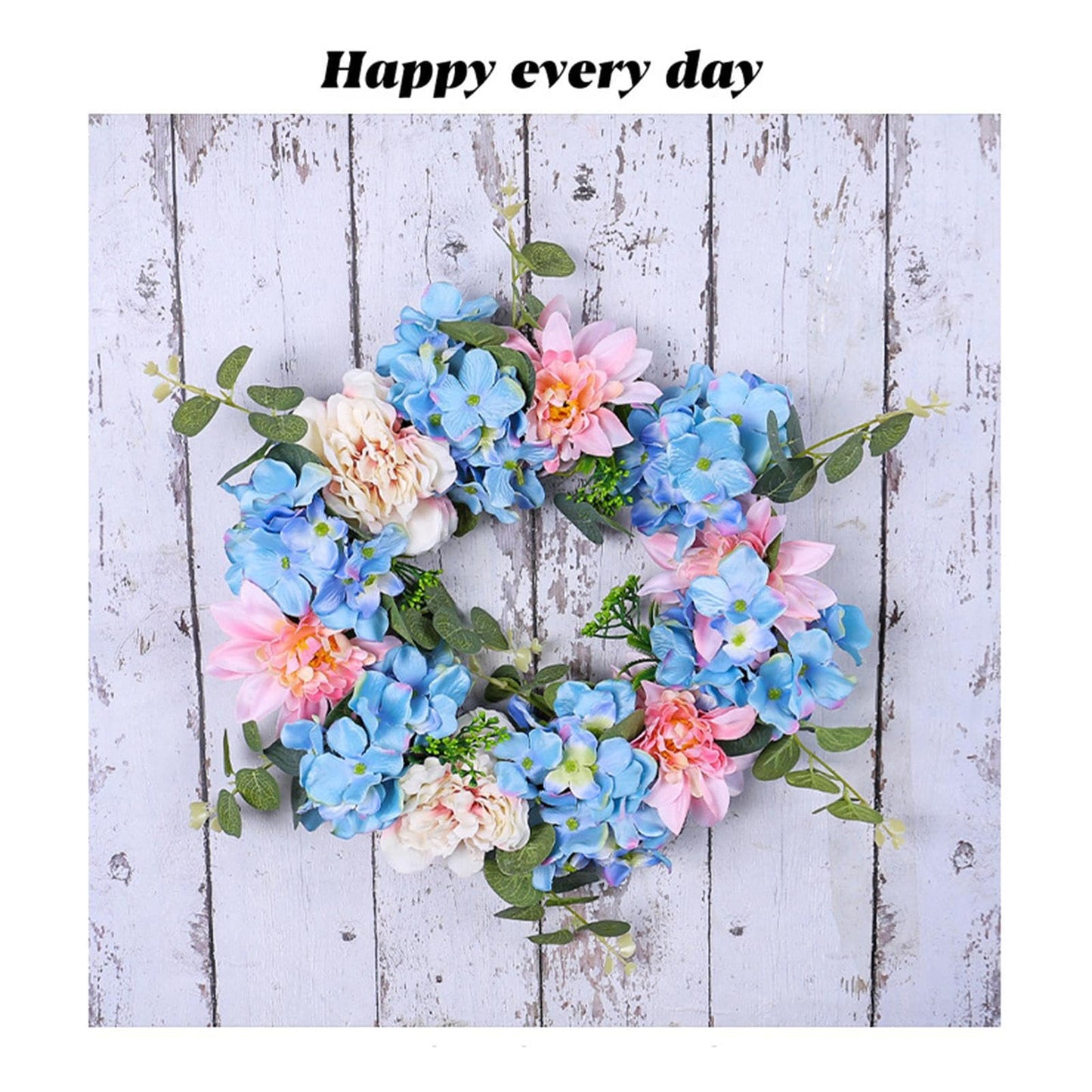 Artificial Blue Hydrangea Wreaths for Front Door Spring Summer Door Wreath