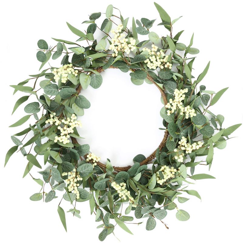 Artificial Wreath Spring Summer Green Leaves Wreath Front Door Wall Hanging Window Decoration