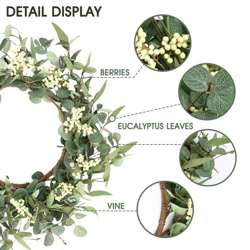 Artificial Wreath Spring Summer Green Leaves Wreath Front Door Wall Hanging Window Decoration