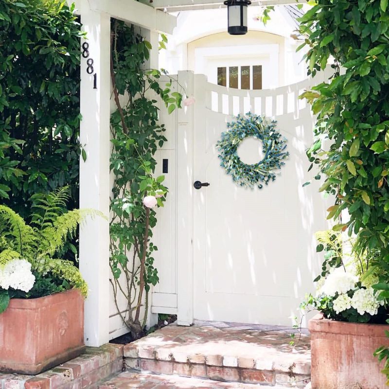 Spring Wreath Blue with Green Leaves Daisy Artificial Grains White Flower for Front Door