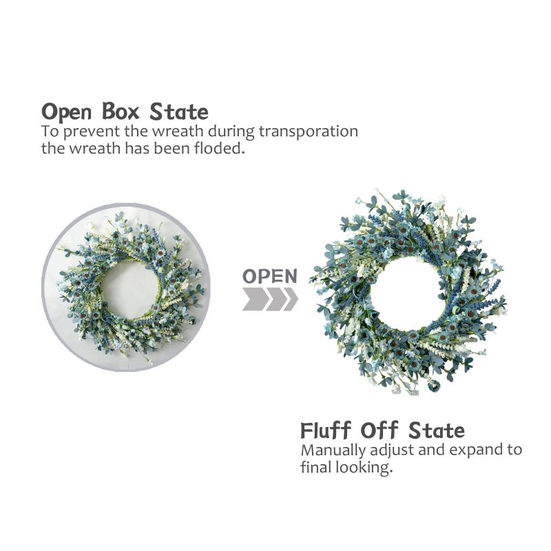 Spring Wreath Blue with Green Leaves Daisy Artificial Grains White Flower for Front Door