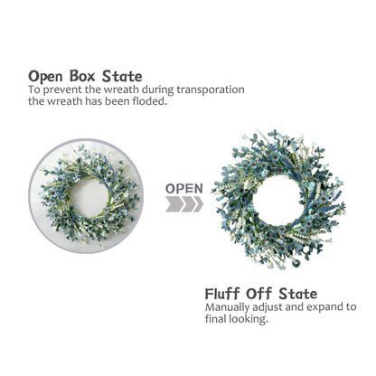 Spring Wreath Blue with Green Leaves Daisy Artificial Grains White Flower for Front Door