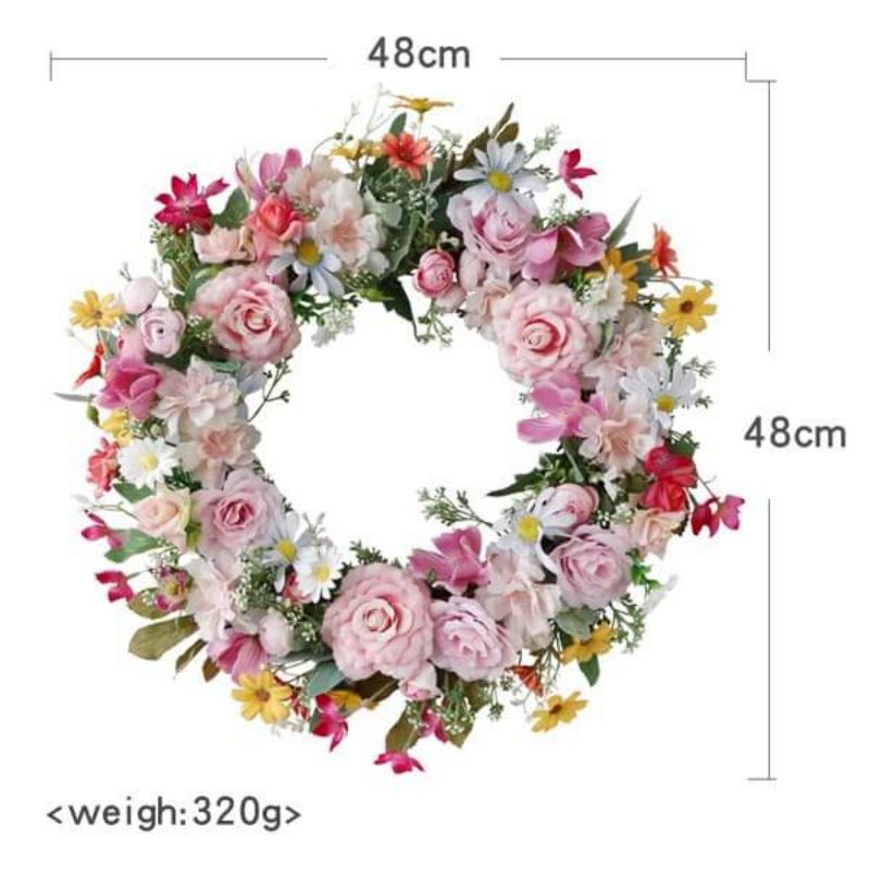 Artificial Pink Rose Wreath Front Door Wreath for Wall Wedding Party Home Decor (Pink)