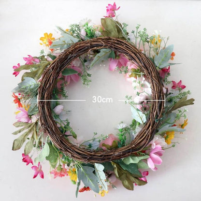 Artificial Pink Rose Wreath Front Door Wreath for Wall Wedding Party Home Decor (Pink)