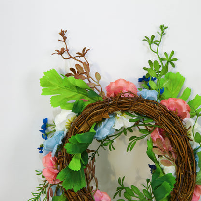 Colorful Garden Spring Summer Wreath with Green Leaves Artificial Wreath for Front Door