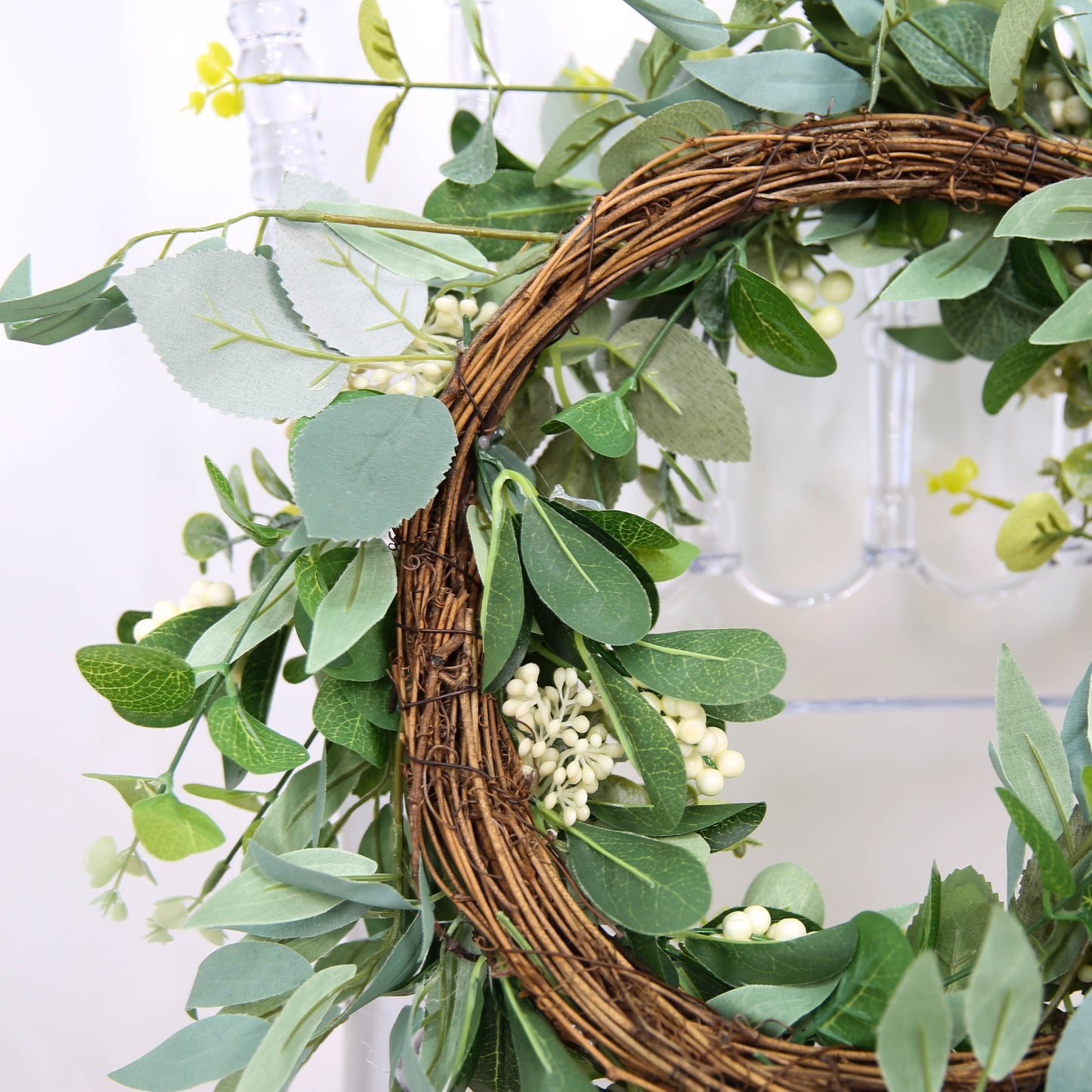 Wreaths for Front Door Artificial Eucalyptus Wreath, White Berry Greenery Wreath for Front Door