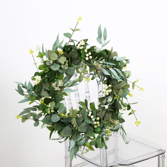 Wreaths for Front Door Artificial Eucalyptus Wreath, White Berry Greenery Wreath for Front Door