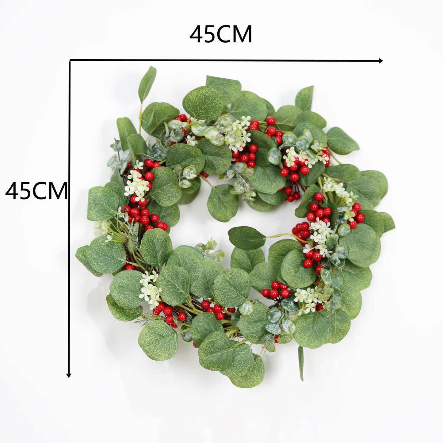 Artificial Green Leaf Eucalyptus Wreath, Berry Wreath for Spring, Summer, Front Door Window Hanging Wall Party Decorations