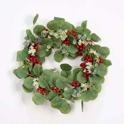 Artificial Green Leaf Eucalyptus Wreath, Berry Wreath for Spring, Summer, Front Door Window Hanging Wall Party Decorations