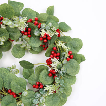 Artificial Green Leaf Eucalyptus Wreath, Berry Wreath for Spring, Summer, Front Door Window Hanging Wall Party Decorations