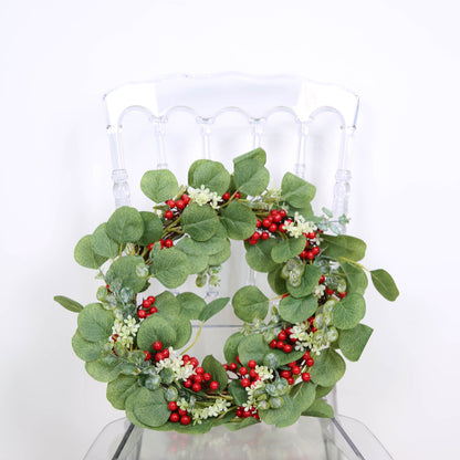 Artificial Green Leaf Eucalyptus Wreath, Berry Wreath for Spring, Summer, Front Door Window Hanging Wall Party Decorations