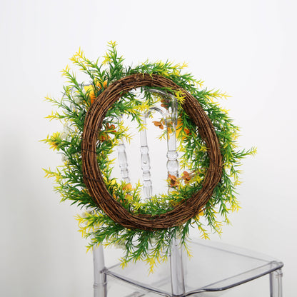 Artificial Sunflower Wreath Flower Wreath with Yellow Sunflower and Green Leaves for Front Door Indoor Wall Décor