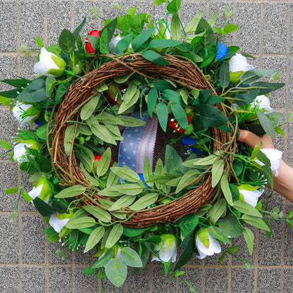 Independence Day Artificial flower Red White and Blue Wreath Memorial Day Flag Day Hanging Decorations Holiday Wreath