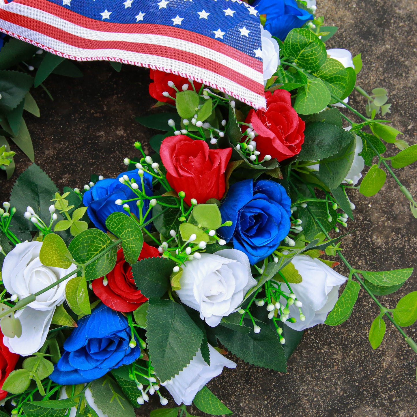 Independence Day Artificial flower Red White and Blue Wreath Memorial Day Flag Day Hanging Decorations Holiday Wreath