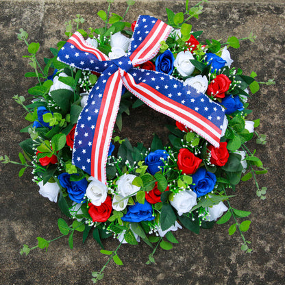 Independence Day Artificial flower Red White and Blue Wreath Memorial Day Flag Day Hanging Decorations Holiday Wreath