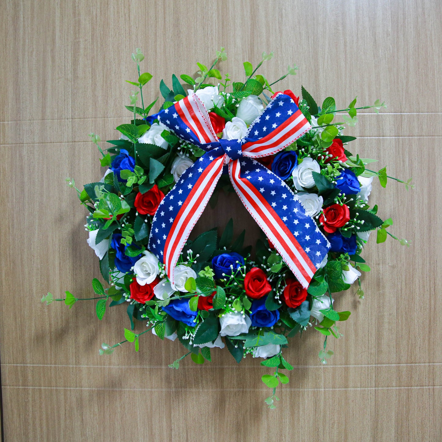 Independence Day Artificial flower Red White and Blue Wreath Memorial Day Flag Day Hanging Decorations Holiday Wreath