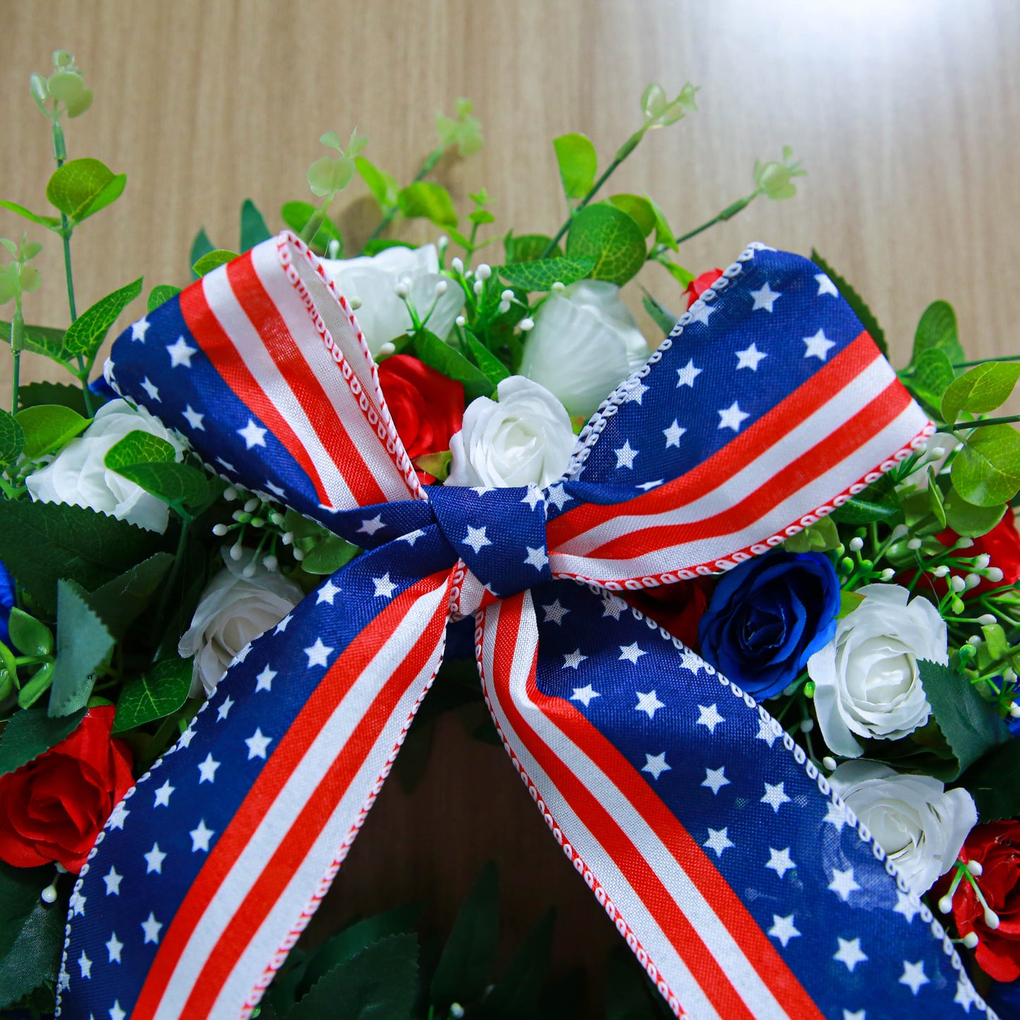 Independence Day Artificial flower Red White and Blue Wreath Memorial Day Flag Day Hanging Decorations Holiday Wreath