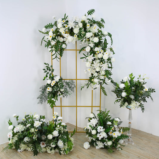 Wedding Backdrop Frame Decor White Rose Floral Arrangement Stage Floor Row Welcome Sign Flower Party Props