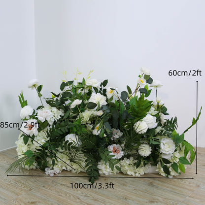 Wedding Backdrop Frame Decor White Rose Floral Arrangement Stage Floor Row Welcome Sign Flower Party Props