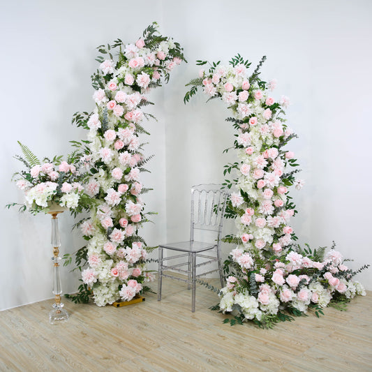 Pink Rose Wedding Floral Arrangement Backdrop Horn Arch Frame Floor Flower Row