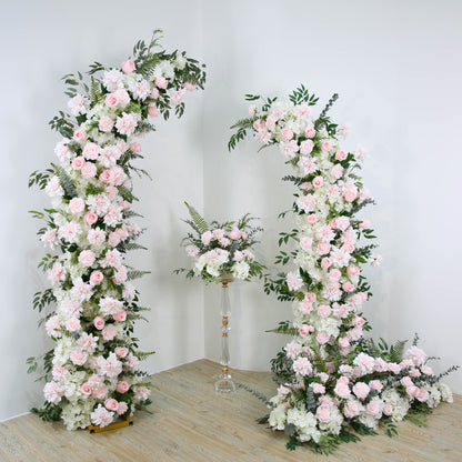 Pink Rose Wedding Floral Arrangement Backdrop Horn Arch Frame Floor Flower Row